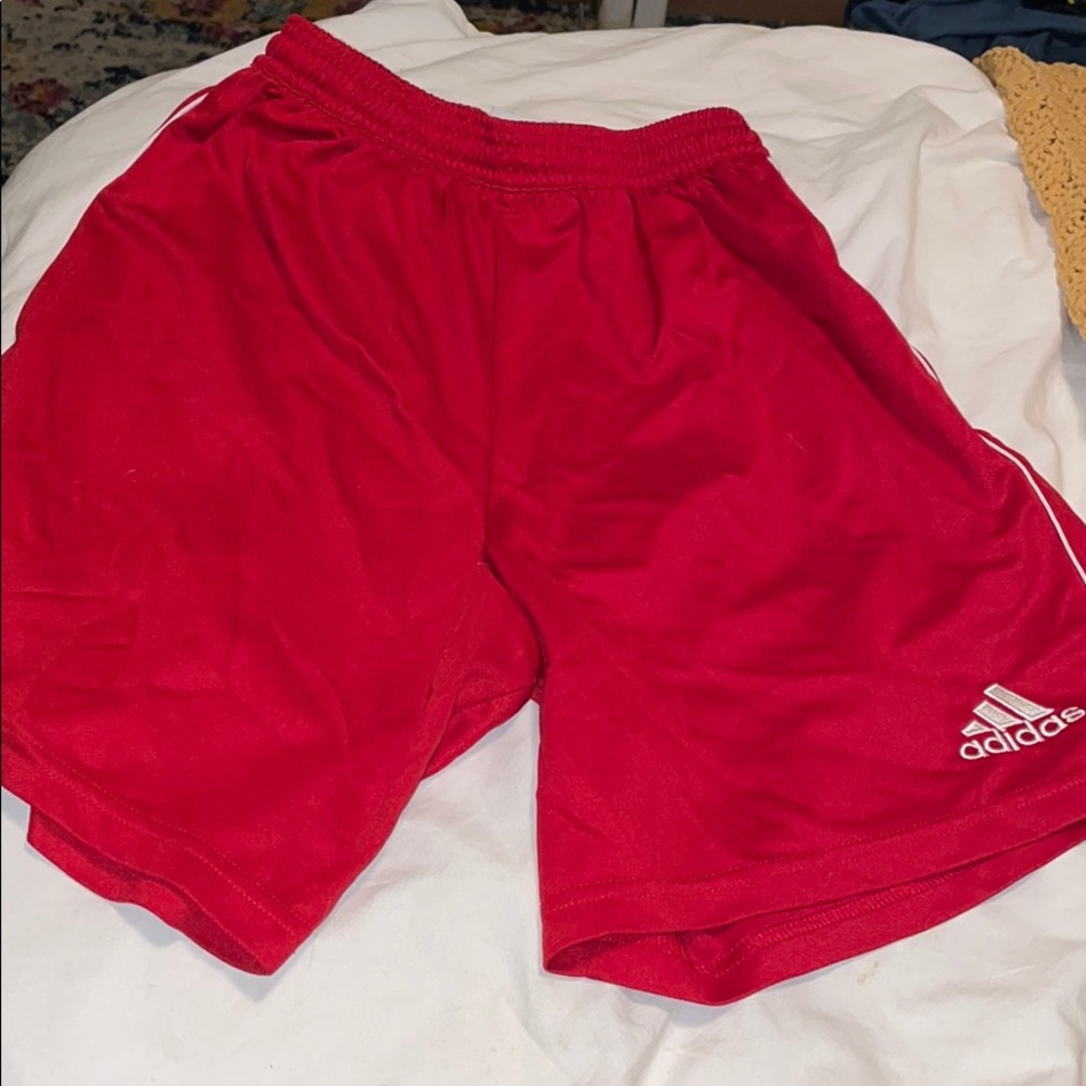 Red adidas clima cool shorts